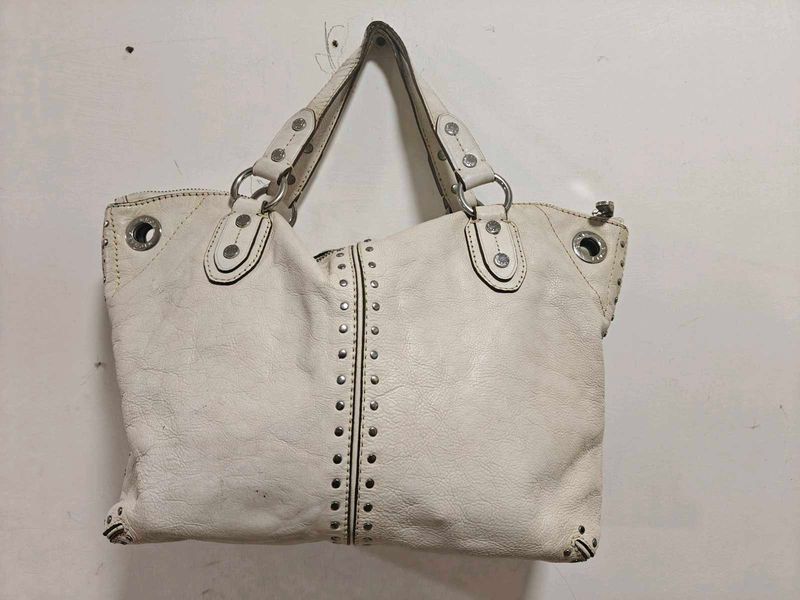 Michael Kors White Astor Leather Studded Bag