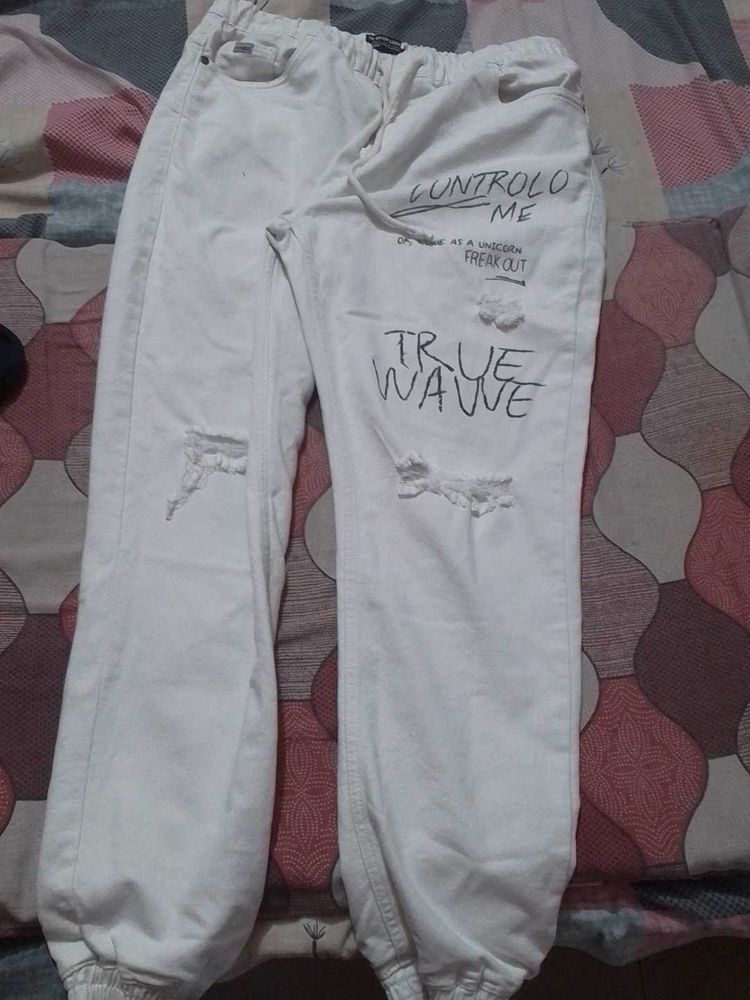 Distressed White Jeans