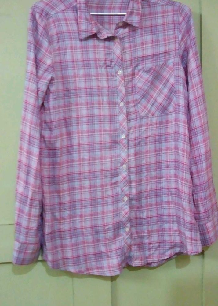 Pink Plaid Long Sleeve Shirt