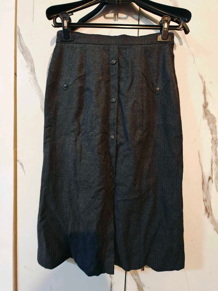 Vintage Button-Down Midi Skirt Grey