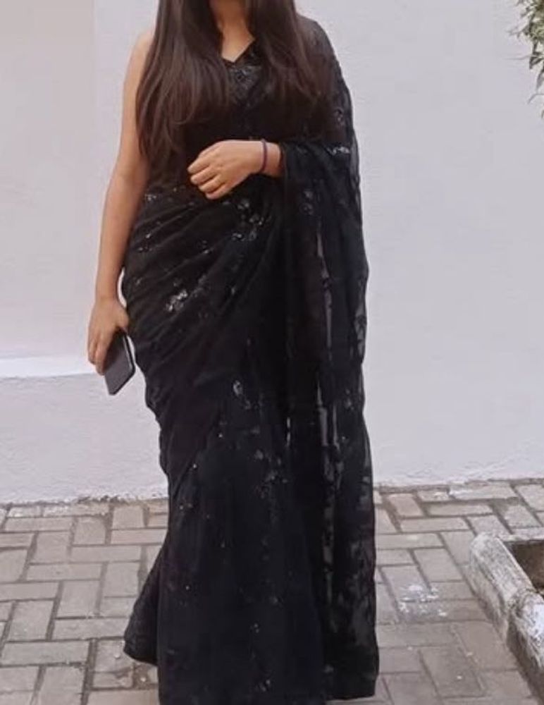 Elegant Black Sequin Ready To Wear Saree