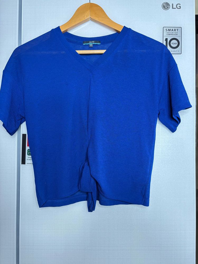 Blue Tie-Front Top