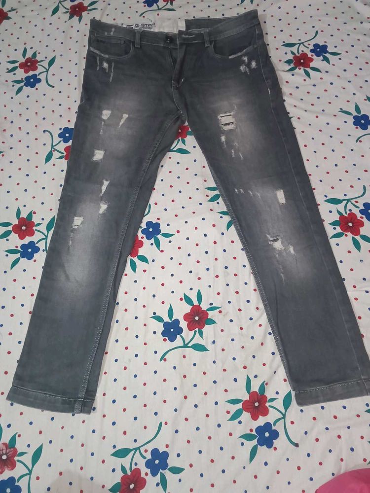Distressed Gray Denim Jeans