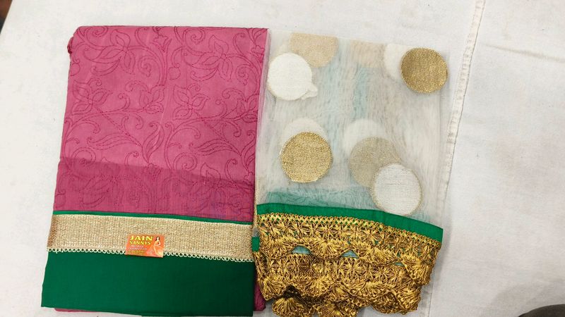 Unstitched Ladies Chanderi Suit With Net Stole
