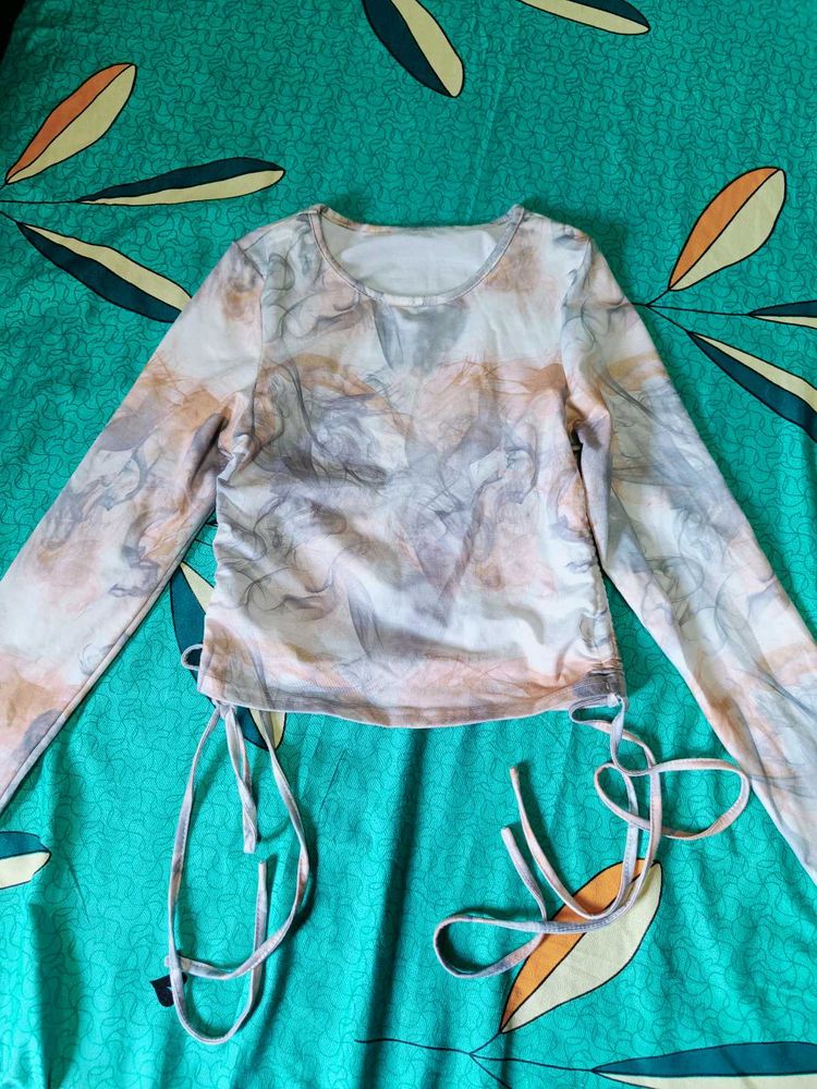 Tie-Side Marble Print Top