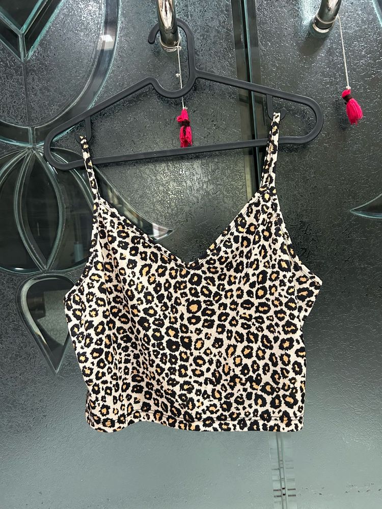 Viral Leopard Print Strappy Cami Top