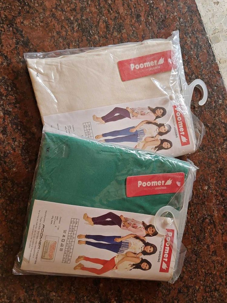 Premium Poomer Leggings Cream And Light Green