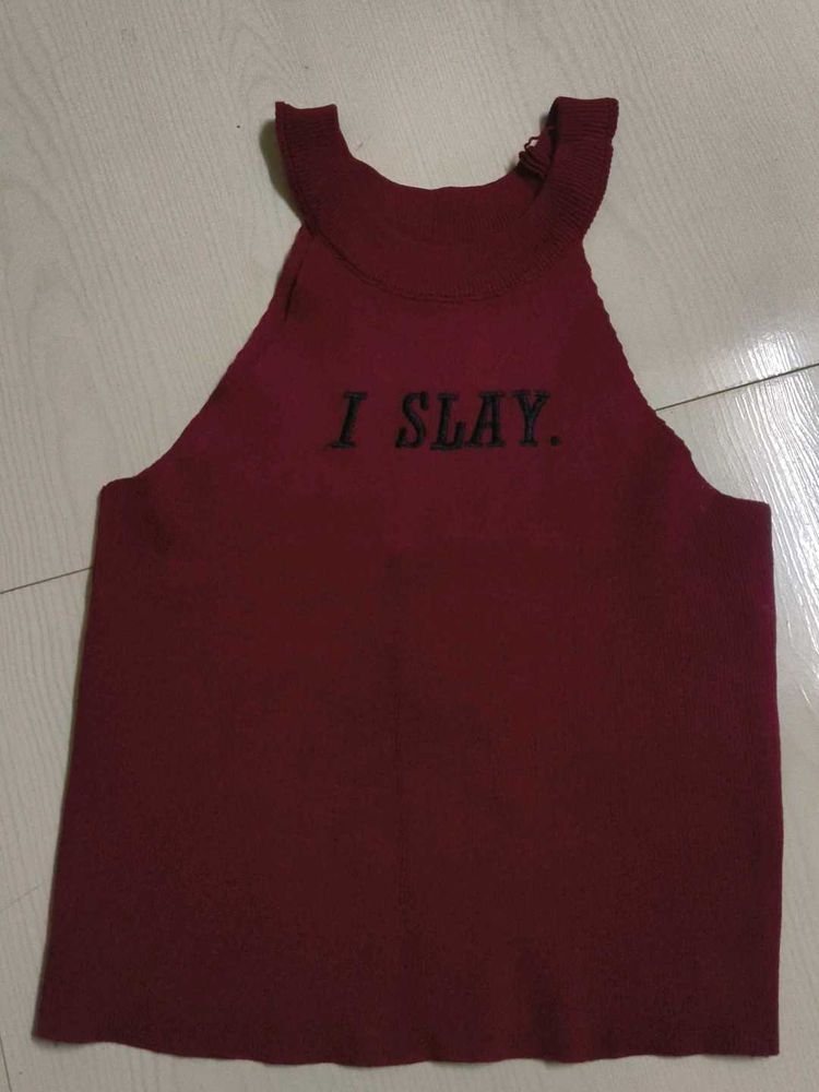 Burgundy Slogan Tank Top
