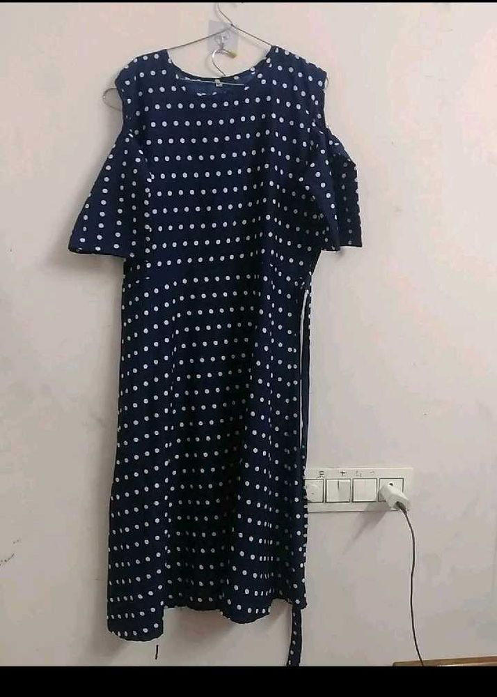 Navy Polka Dot Cold Shoulder Dress,used slightly