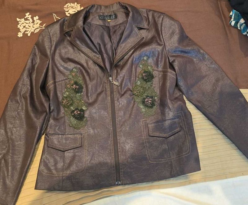 Brown Floral Embellished Jacket