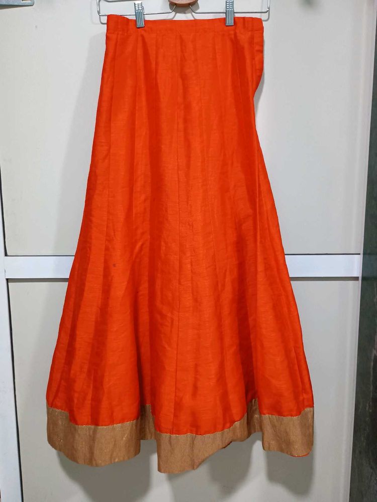 Ethnic Orange Skirt/ Lehenga With Golden Border