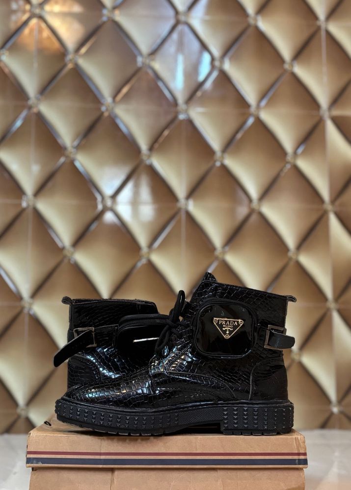 Prada Black Leather Ankle Boots For Men