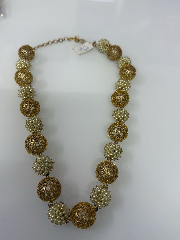 Vintage Gold &amp; Pearl Bead Necklace
