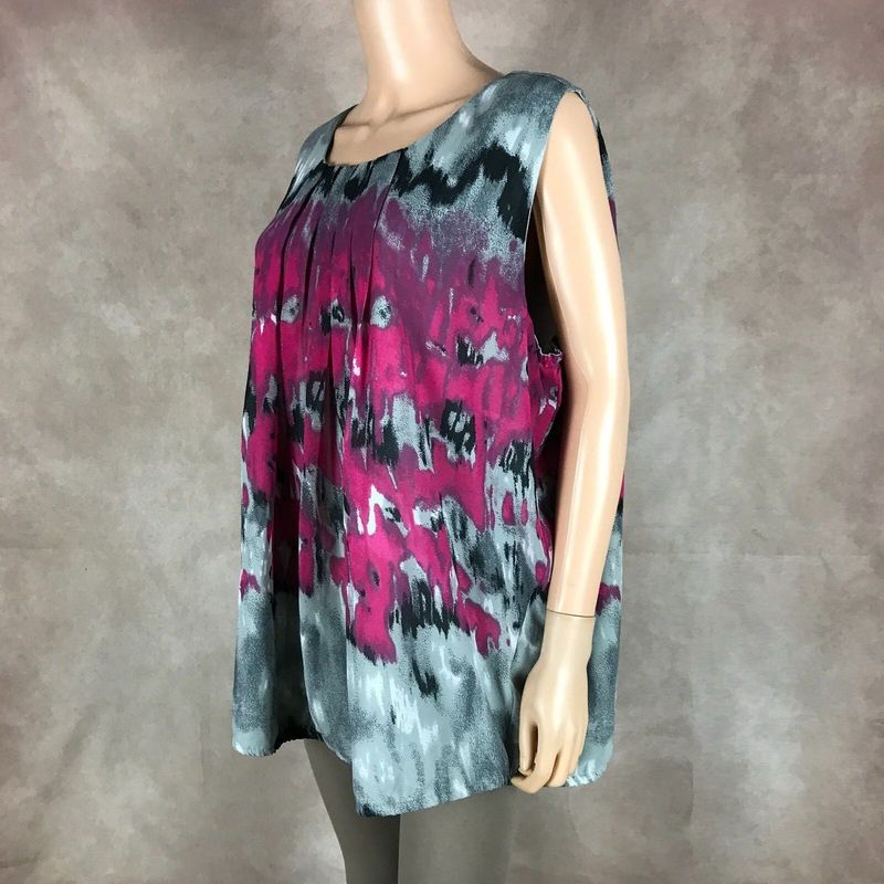 JUNAROSE Pink Grey Abstract Chiffon Sleeveless Top