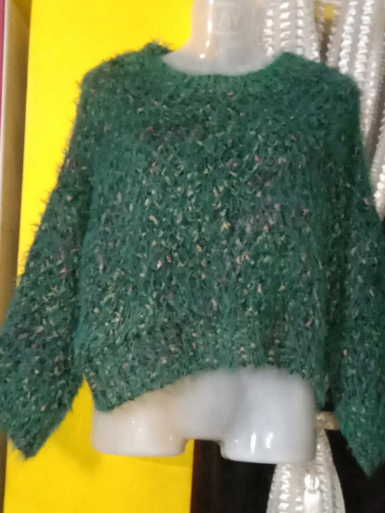 Fluffy Green Knit Sweater