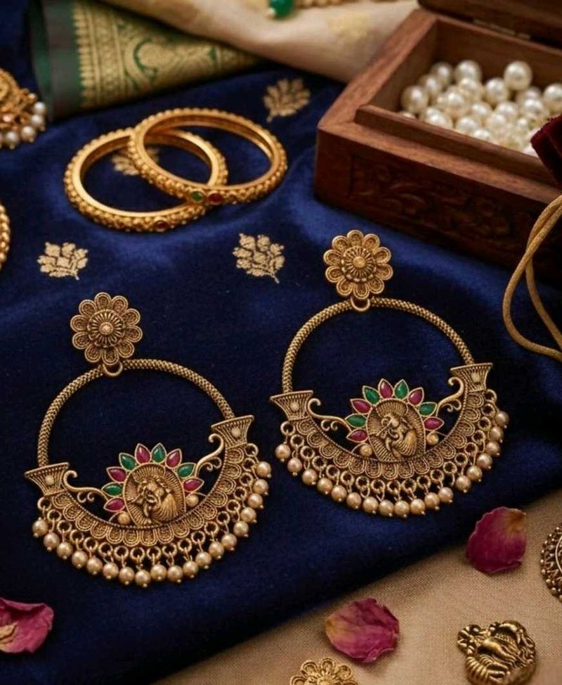 Elegant Golden Hoop chandbali Earrings