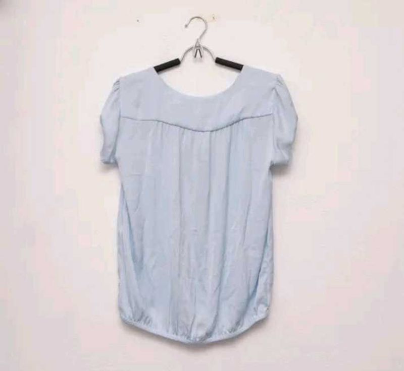 Zara sky blue blouse top front open zip