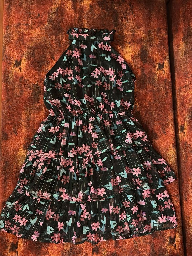 Floral Halter Tiered Mini Dress