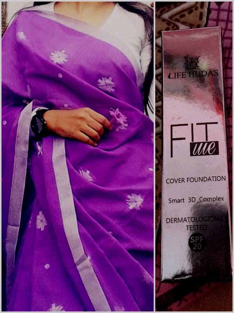 Purple Cotton Saree with readymade blouse and foun