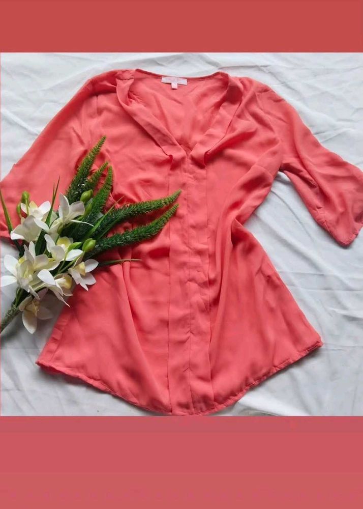 Coral V-Neck Top