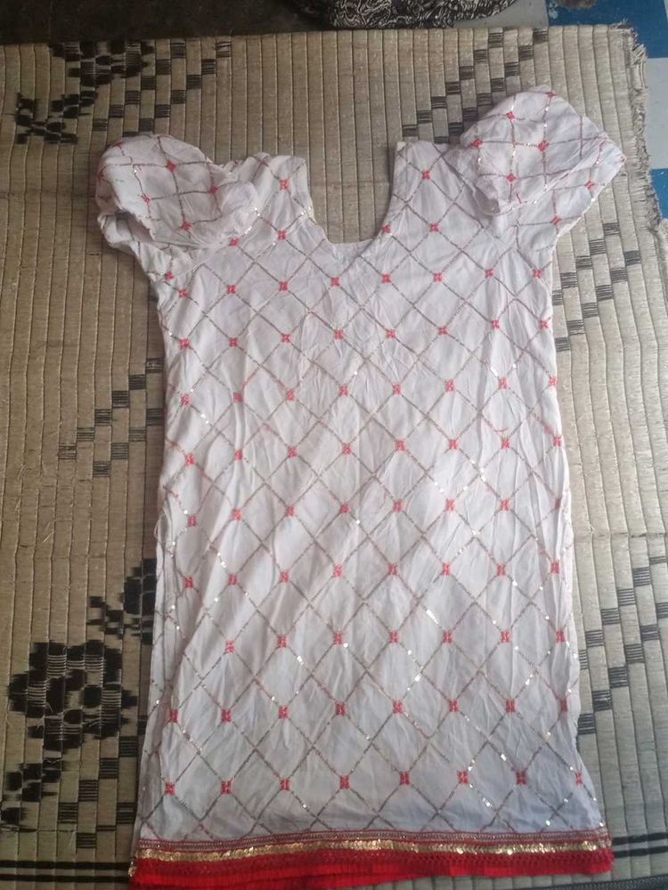 Punjabi White Red Kurta Set