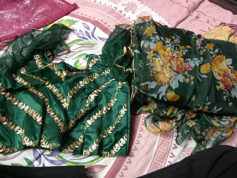 Green Floral Saree &amp; Blouse