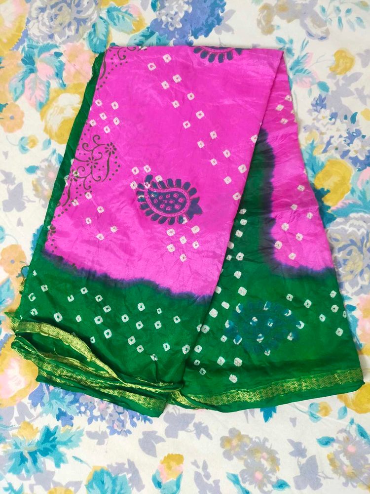 Pink &amp; Green Bandhani Dupatta