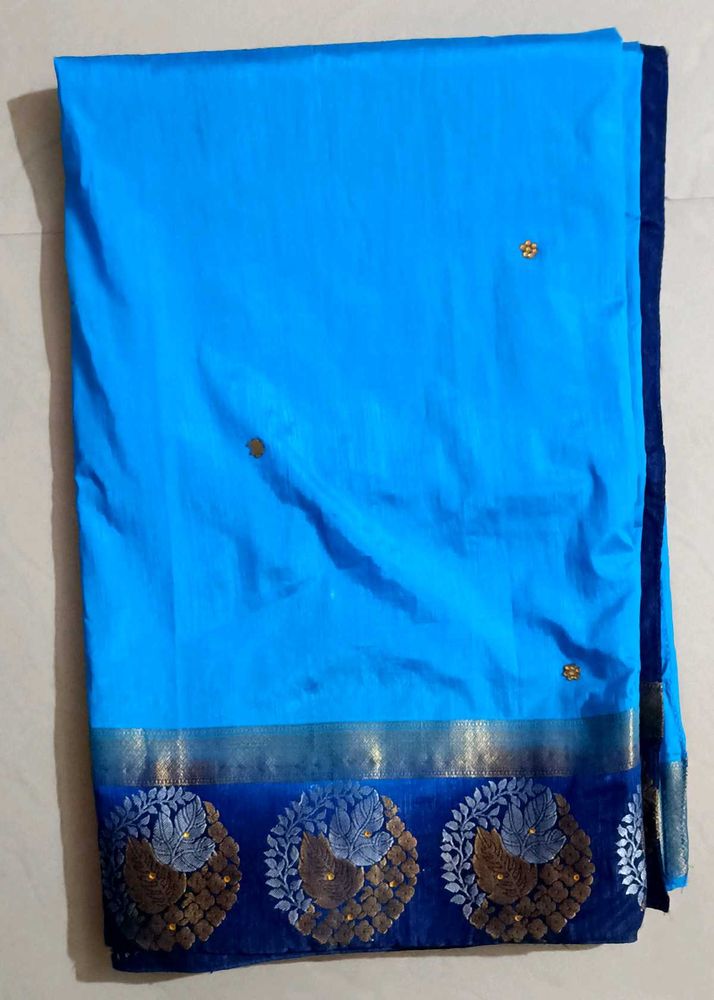 Blue Saree/peacock design/Free Blouse💙