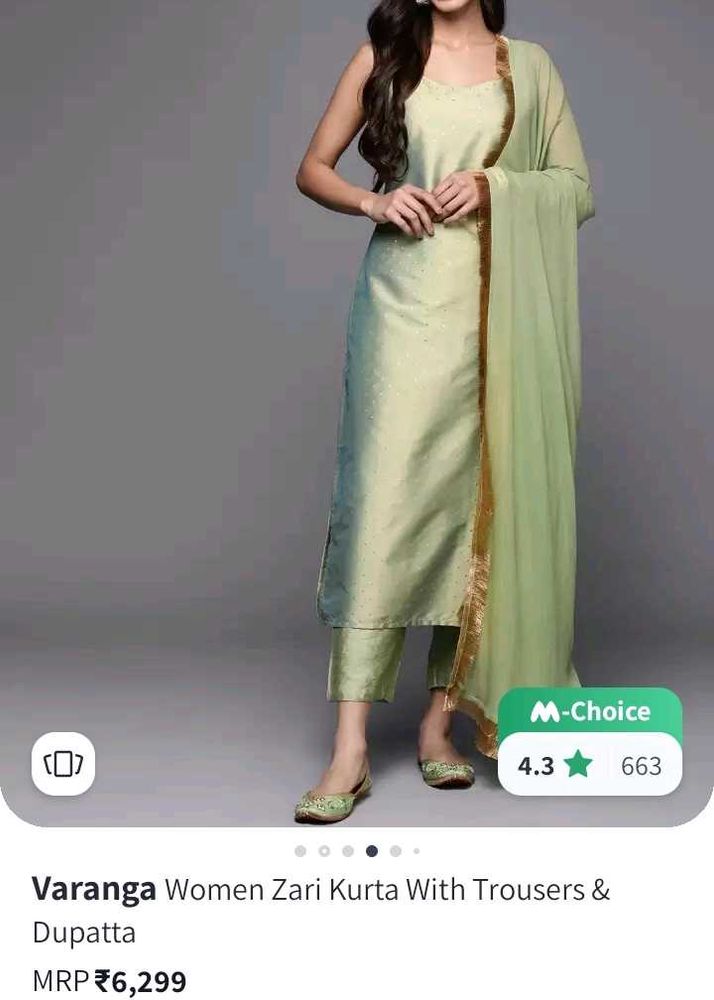 Varanga Green Zari Kurta With Trousers And Dupatta