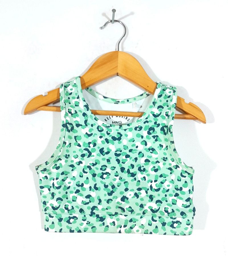 Green Printed Active Wear Top For Girl&#39;s