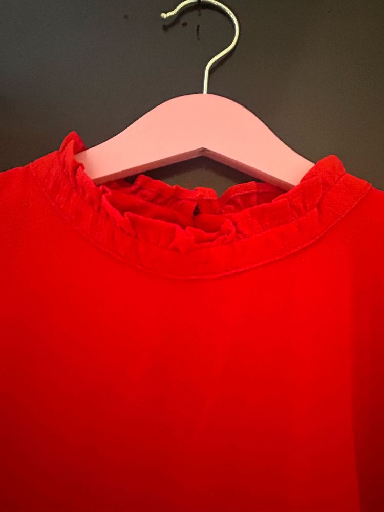 Red Ruffle Neck Top