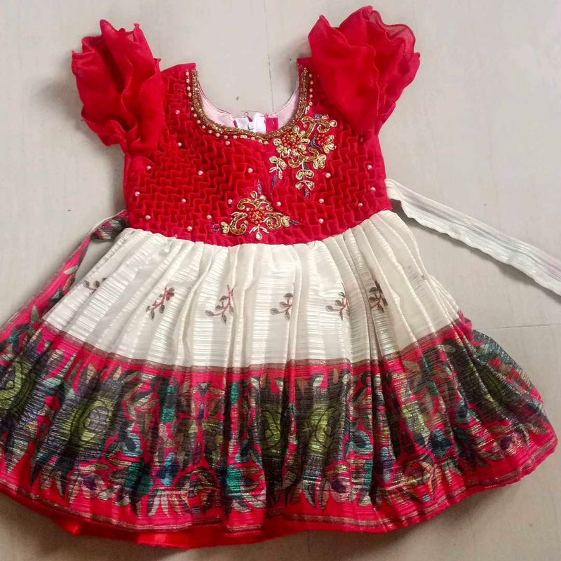 Red &amp; White Embroidered Dress