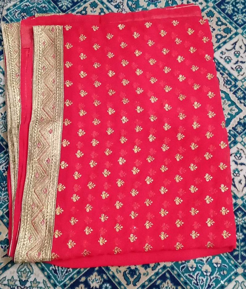 Red &amp; Gold Floral Saree Fabric