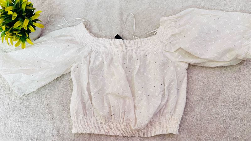 White Off Shoulder Crop Top