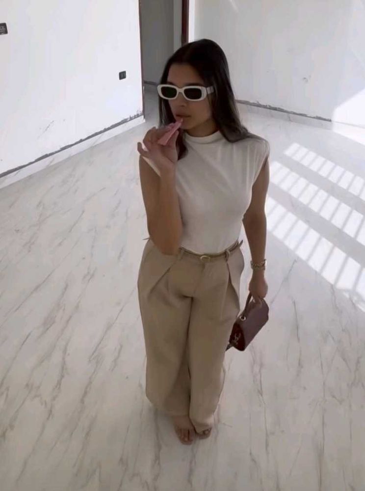 Street Style Store.Beige Wide Leg Trousers