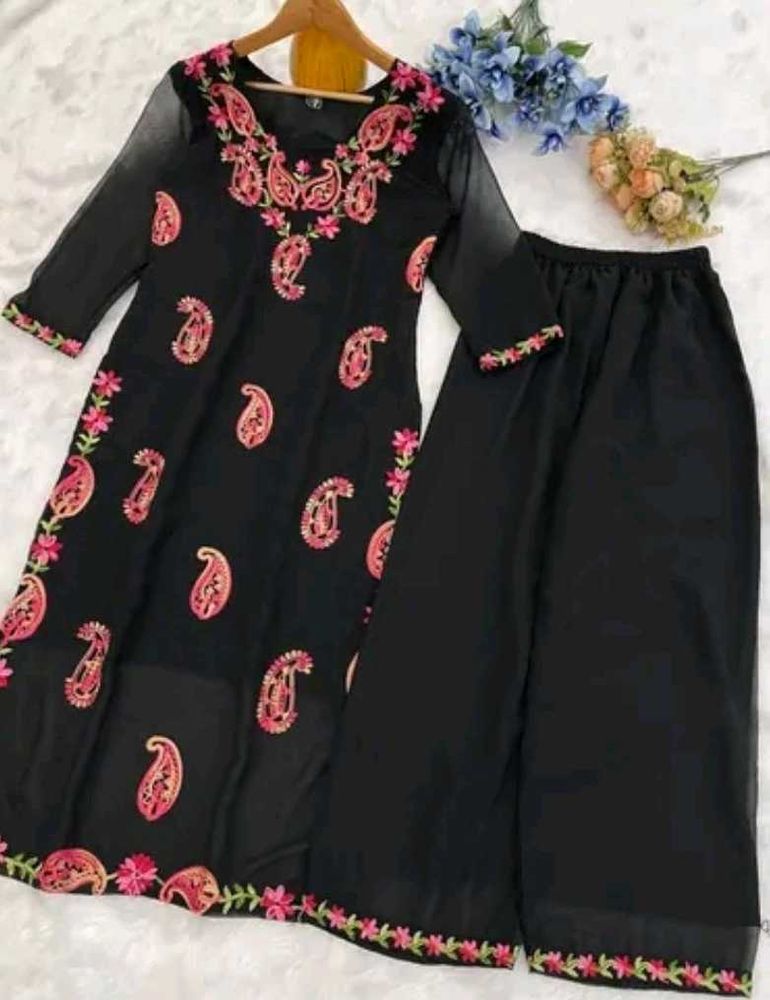 New Black Chikankari Kurta Plazo Set