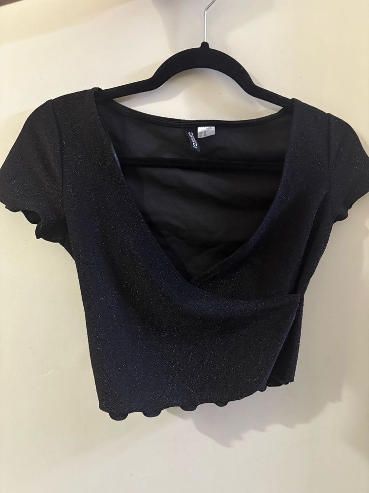H&amp;M Sparkly Black Crop Top