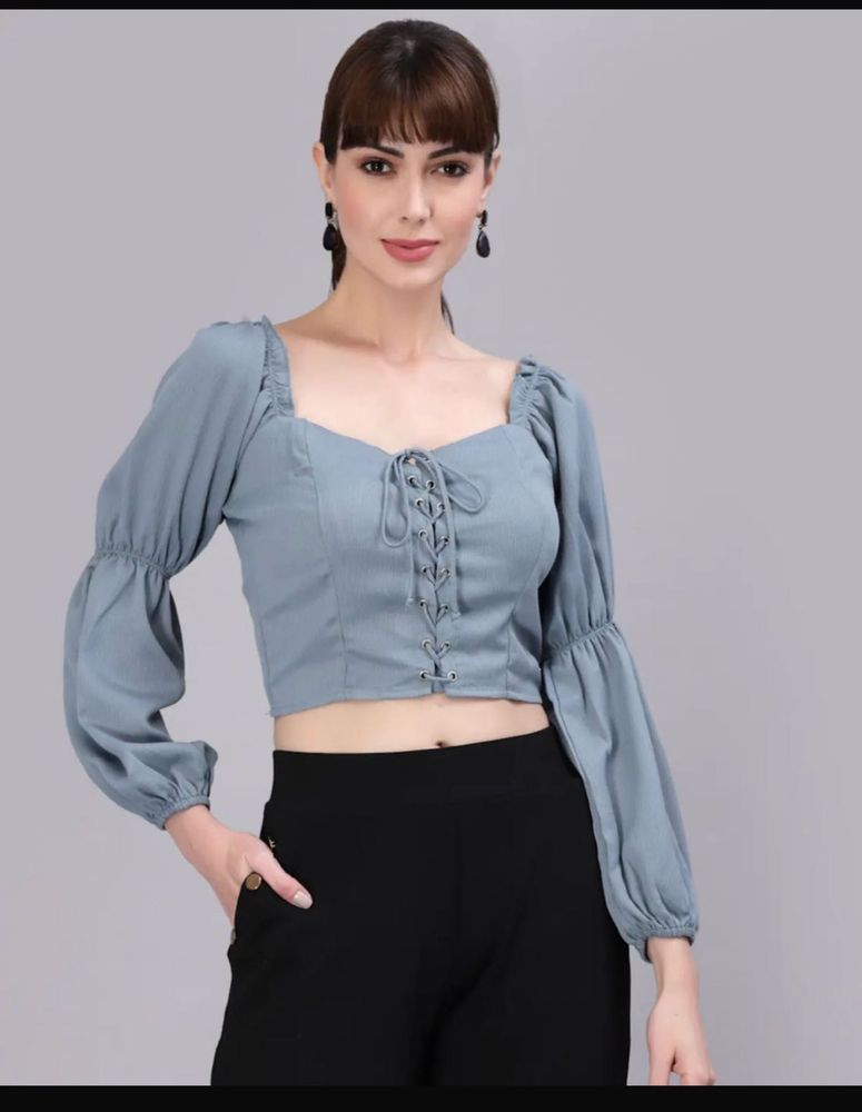 Blue Long Sleeve Crop Top