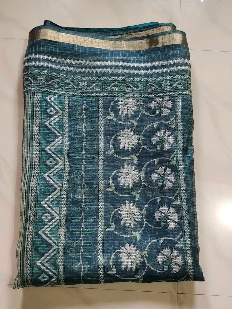 Teal Floral Print Saree✅