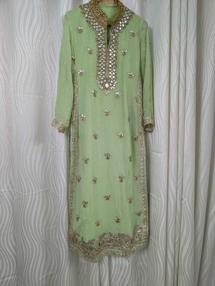 Mint Green Gota And Mirror Work Suit