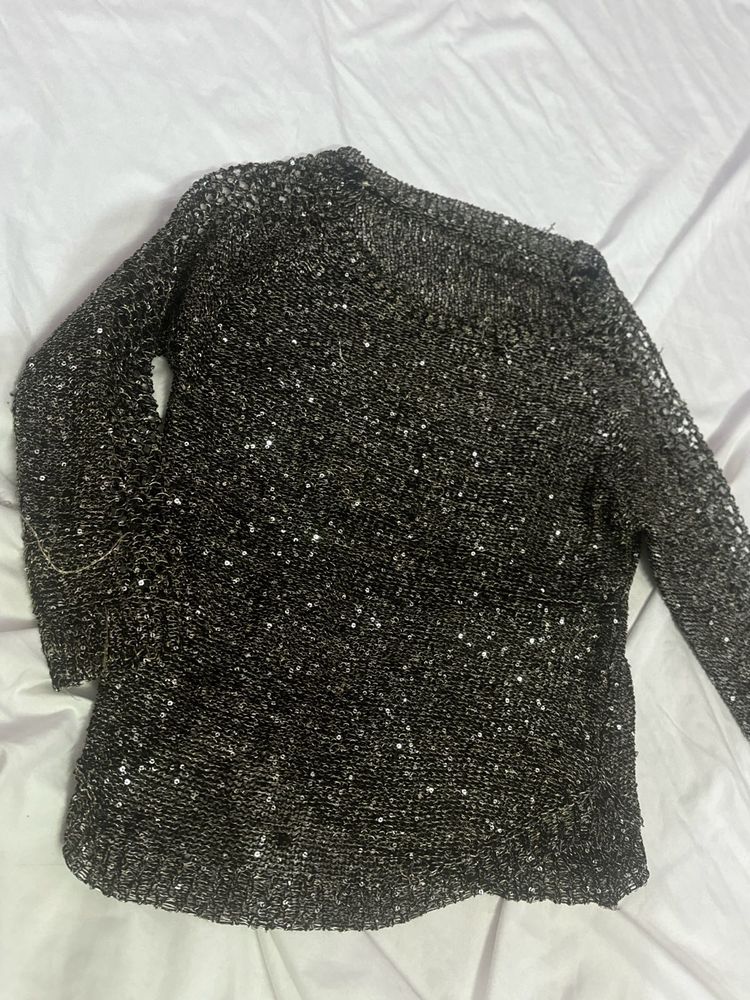 Sparkly Black Knit Top Party Wear