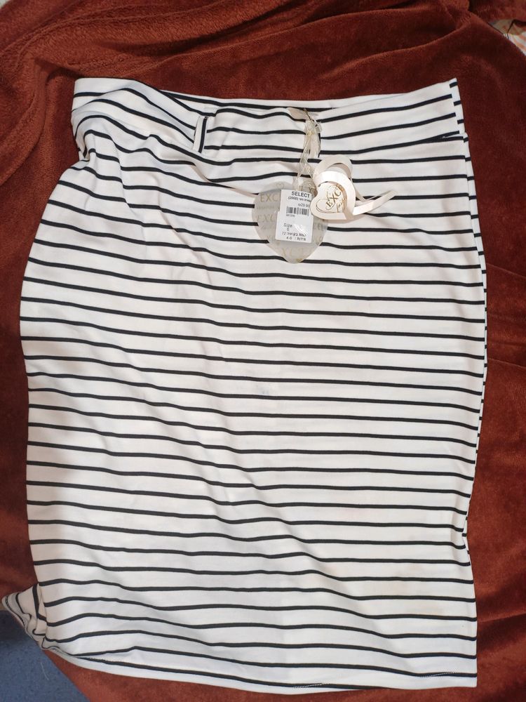 Stripped Body Con Midi Skirt