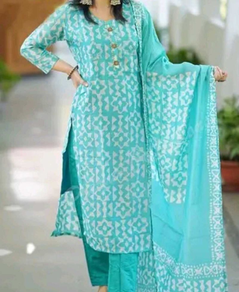 Teal Printed Kurta Set