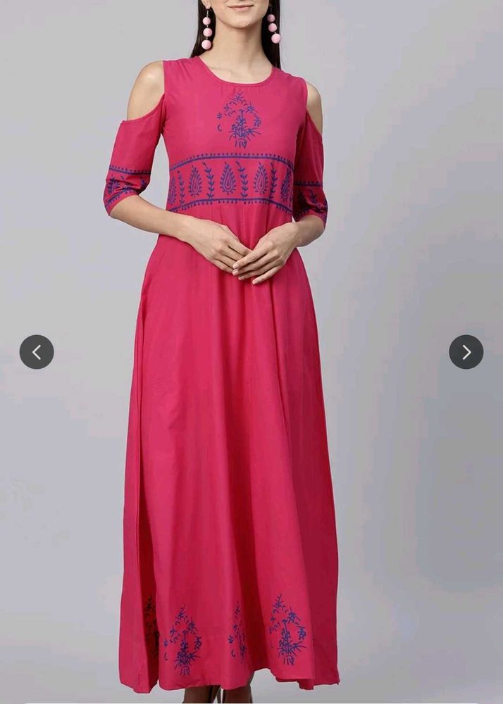 Pink Printed Cold Shoulder Dress