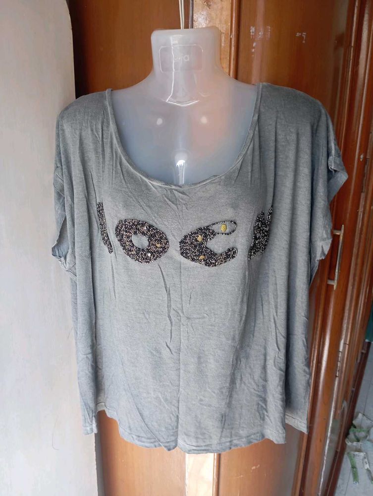 Grey embellished T-shirt