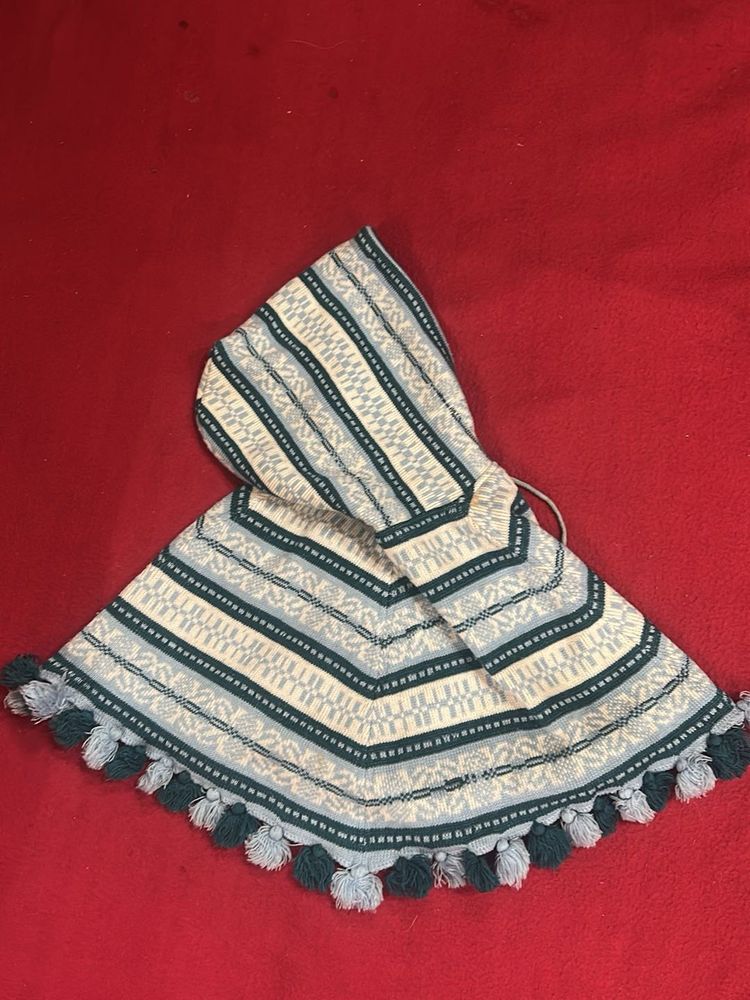Vintage Knitted Hooded Poncho