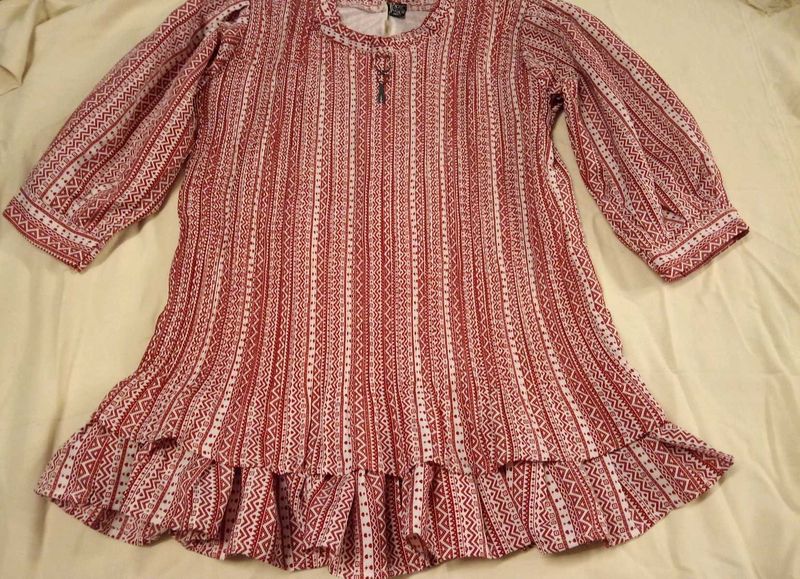 Red &amp; White Print Tunic Dress