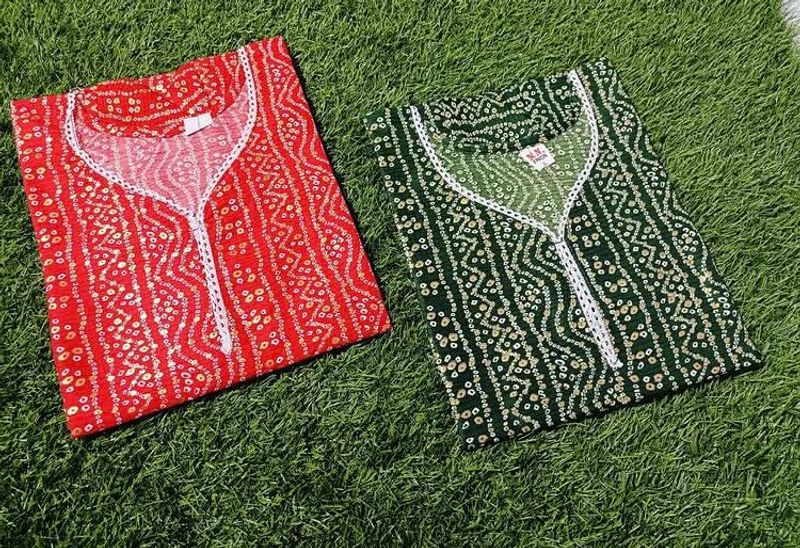 Pack Of 2 Girls Bandhani Short Kurtis