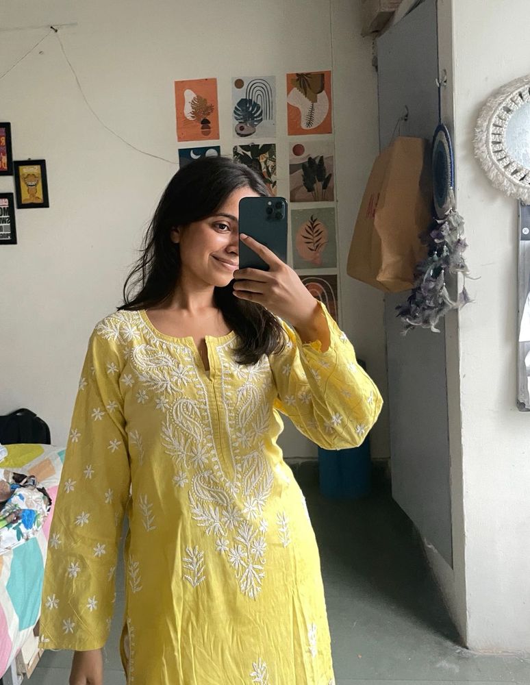 Yellow Embroidered Kurti