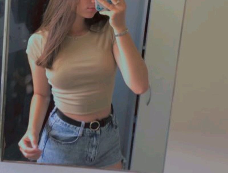 Zara Basic Round Neck  Crop Top (Nude)